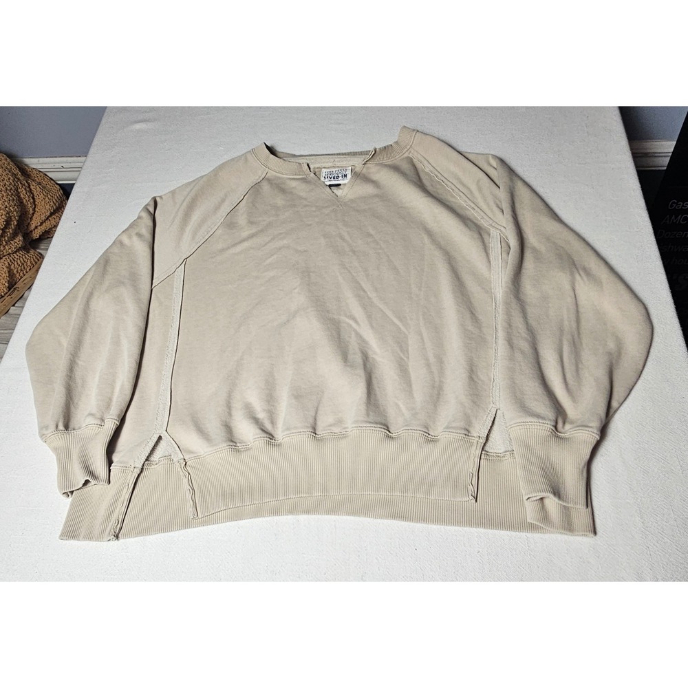 American Eagle Seriously Lived-In Sweatshirt Tan Beige Oversized Seam Detail XS - Picture 1 of 4